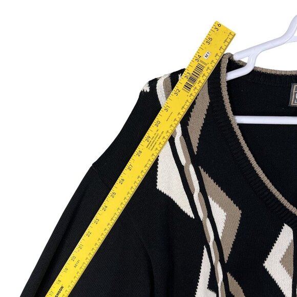 Sansabelt Sport Mens M  V-Neck Black Cotton Sweater Geometric Pattern Timeless - Picture 10 of 14